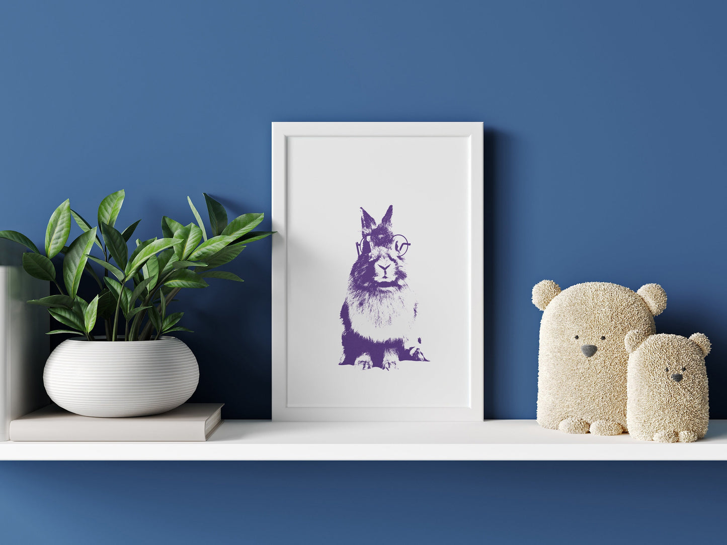 Purple woodland animal wall art, bunny nursery wall art décor-Print Only