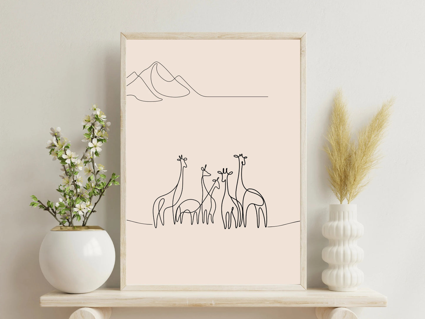 Five Giraffes-Animal Line Art Drawing, wildlife art- Gender neutral