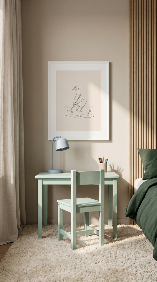 Goose Playing Golf Nursery Wall Art | Minimalist Line Art Baby Room Decor | Modern Neutral Nursery Print (Multiple Sizes Available)