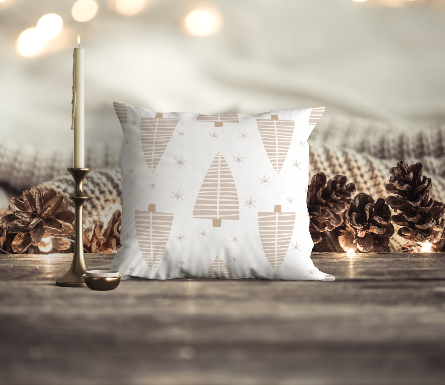 Neutral Christmas pillow- tree and stars- Soft Or Linen