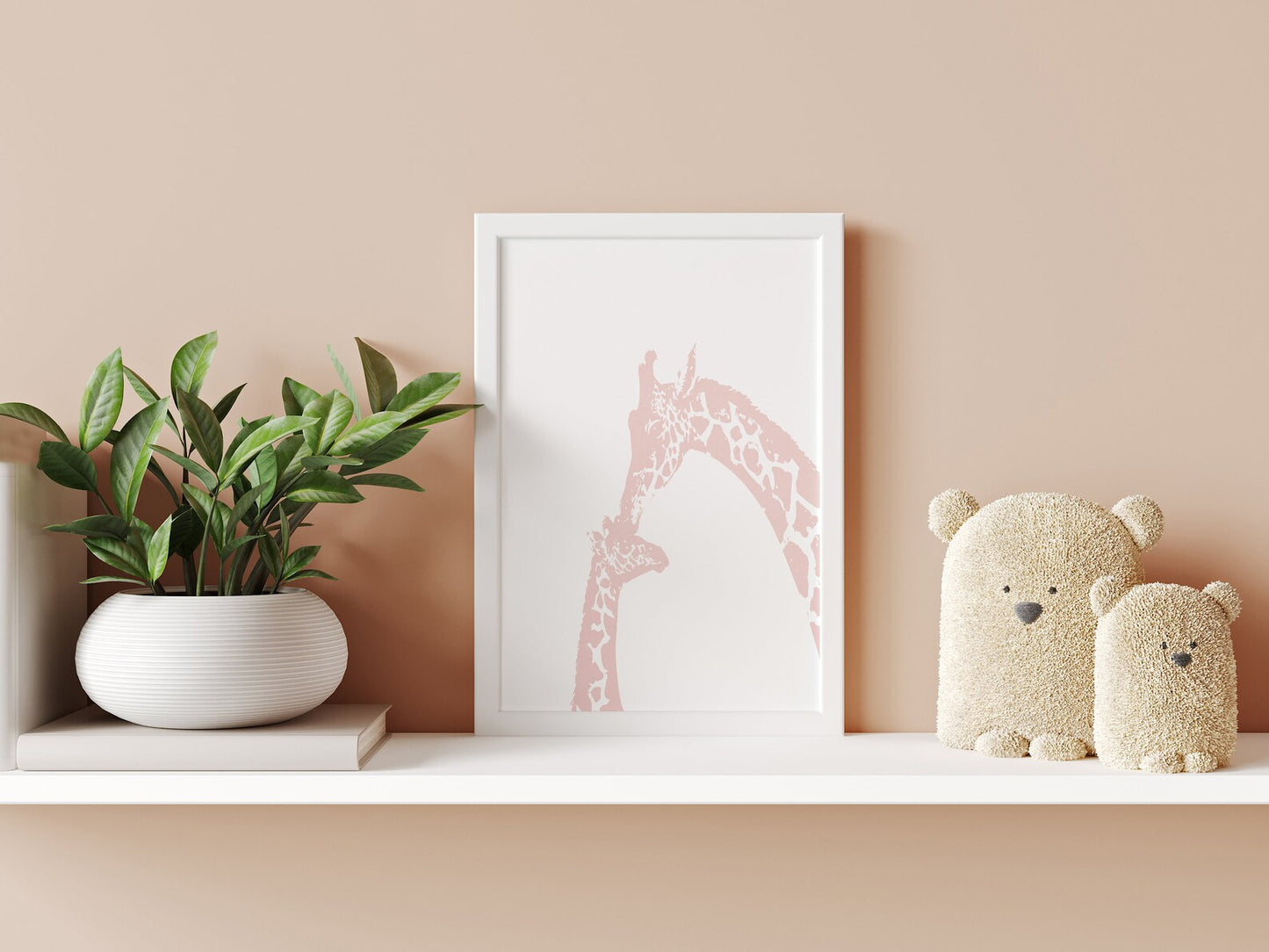 Pink giraffe kiss nursery wall art, mommy and baby giraffe- Framed or Unframed