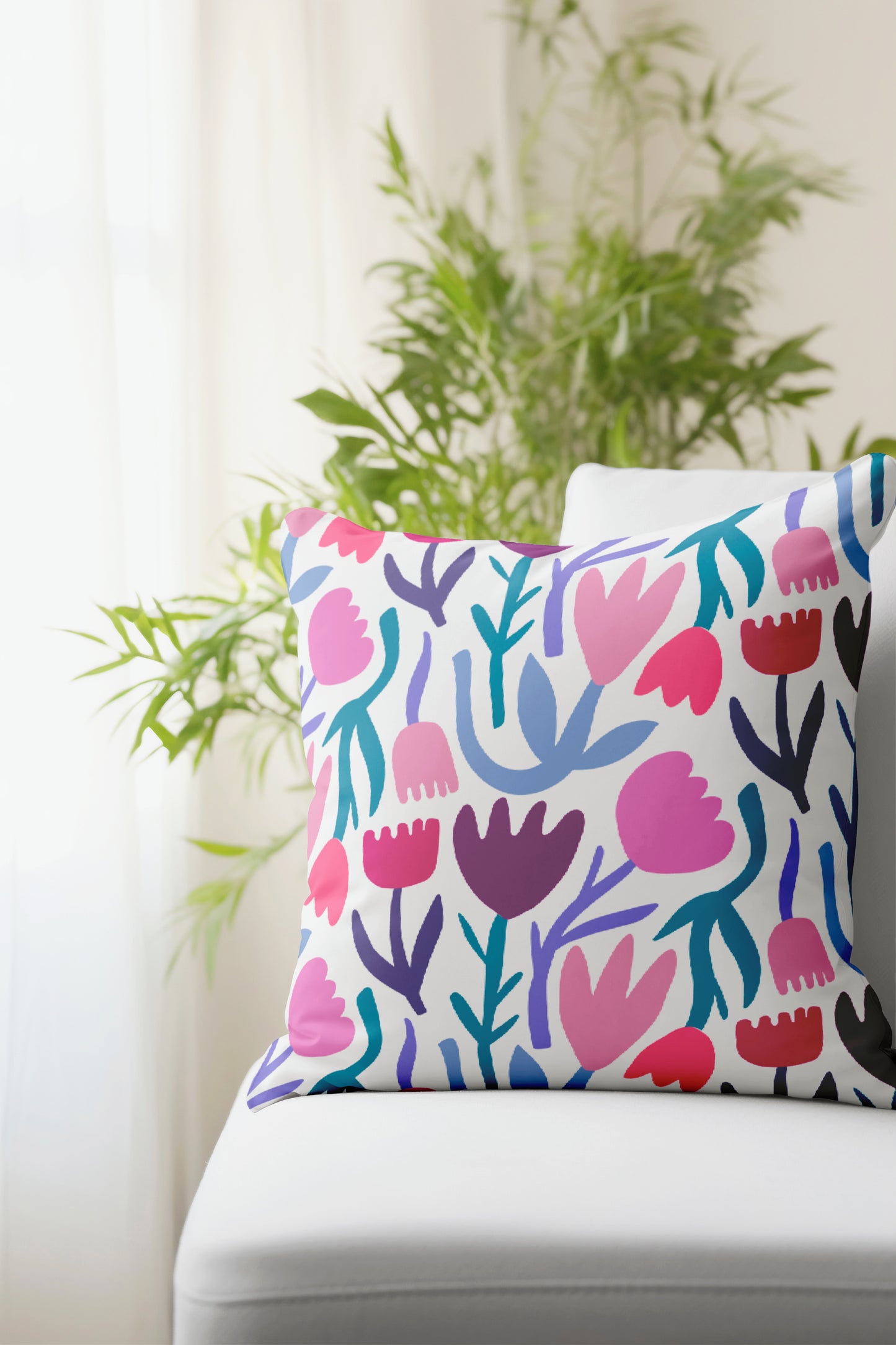 Cute Paper Cut Flowers and Leaves Pillow- Soft or Linen