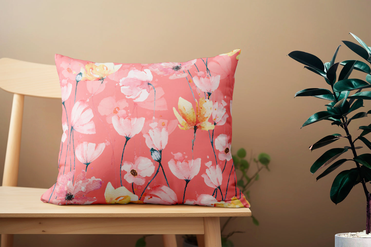 Seamless Pattern Poppies Pillow- Soft or Linen