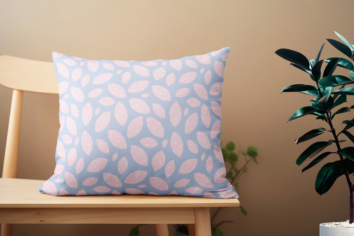 Leaves Dots Pattern Cute Pastel Color Pillow- Soft or Linen