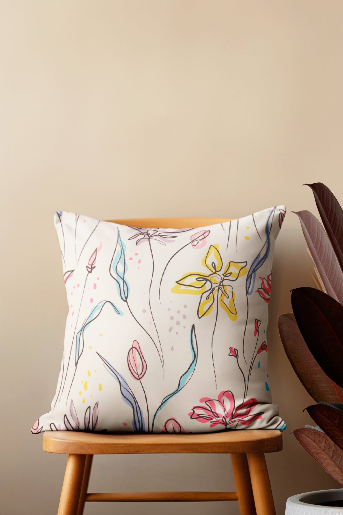 Continuous Line Art Flower Pillow- Soft or Linen