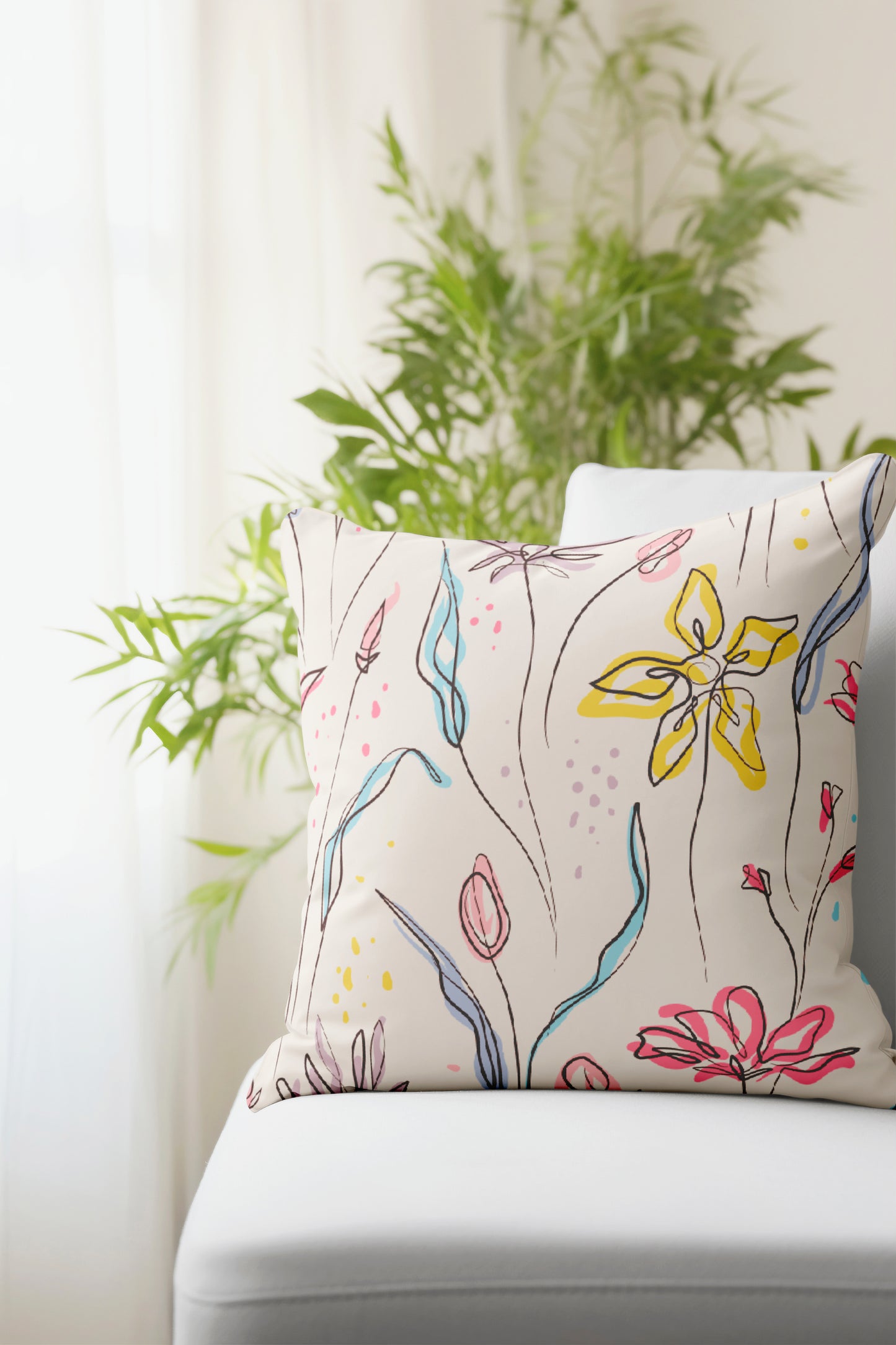 Continuous Line Art Flower Pillow- Soft or Linen