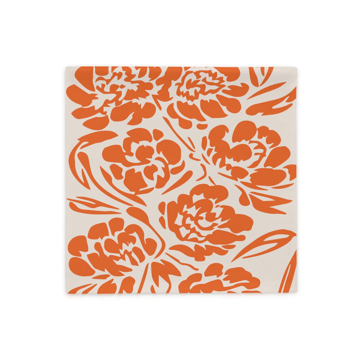 Vivid Orange Botanical Linocut Floral Pillow - Soft or Linen