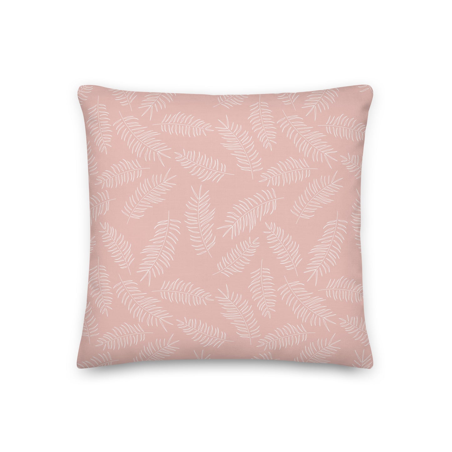 White Tropical Leaves on Pink Pillow- Soft or Linen