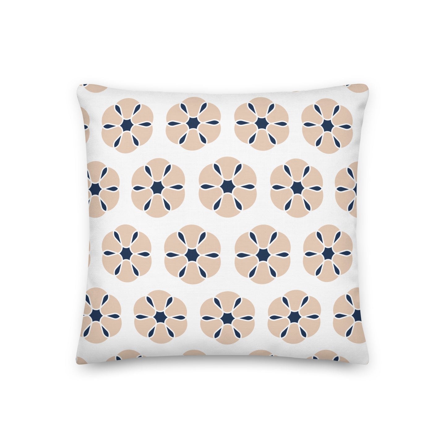 Cream and Blue Floral Pattern Premium Pillow- Soft or Linen