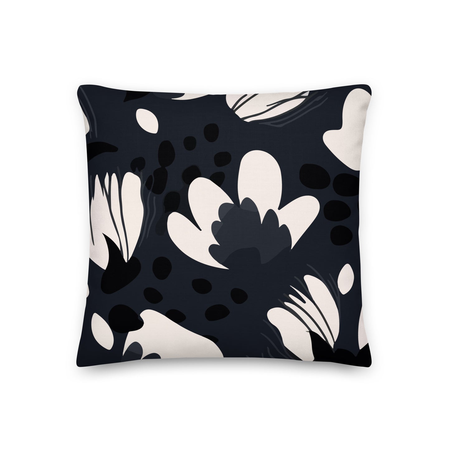 Black and Midnight Blue Floral Pillow- Soft or Linen