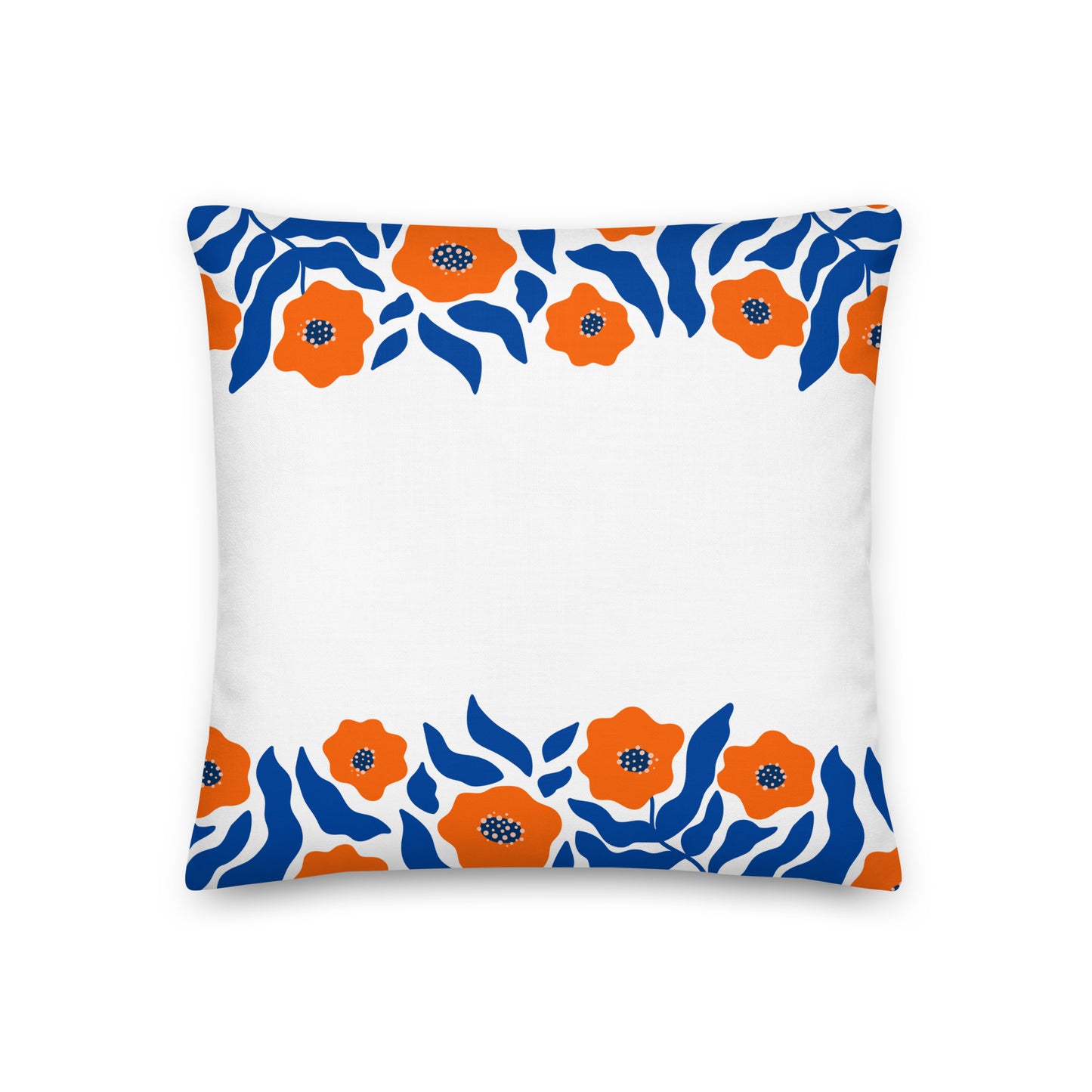 Flower Burst Blue-Orange-White Pillow- Soft or Linen