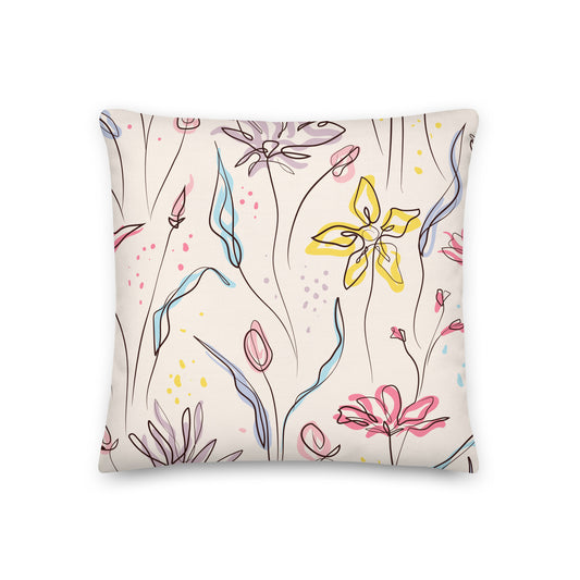 Continuous Line Art Flower Pillow- Soft or Linen