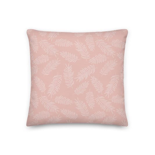 White Tropical Leaves on Pink Pillow- Soft or Linen