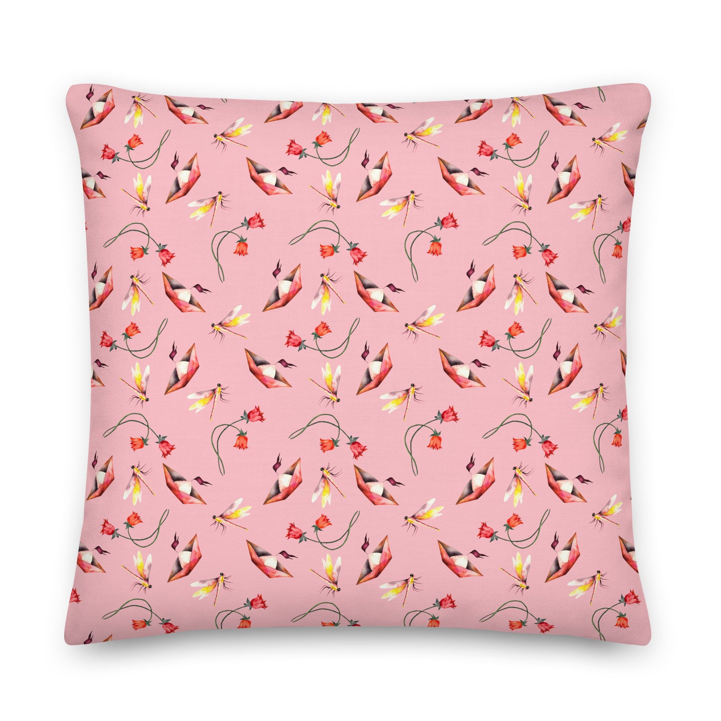 Pink Avian Garden Pillow- Soft or Linen