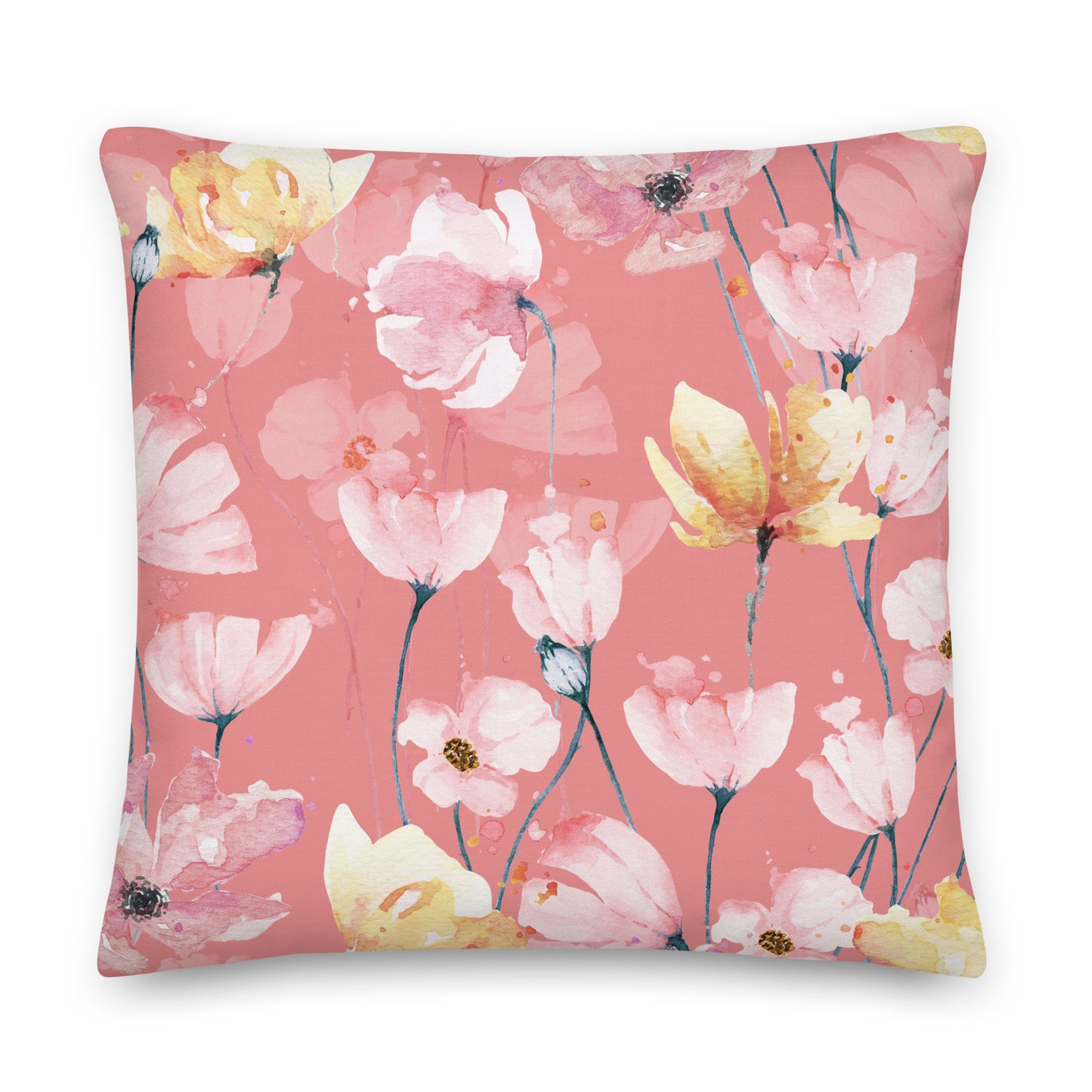 Seamless Pattern Poppies Pillow- Soft or Linen