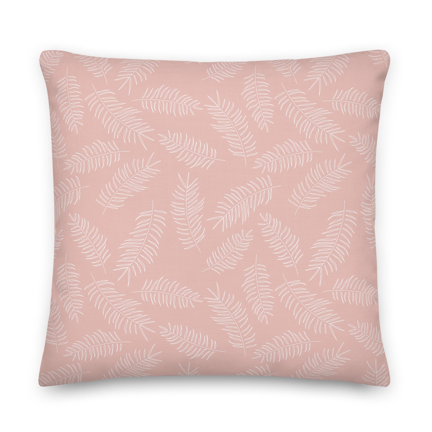 White Tropical Leaves on Pink Pillow- Soft or Linen