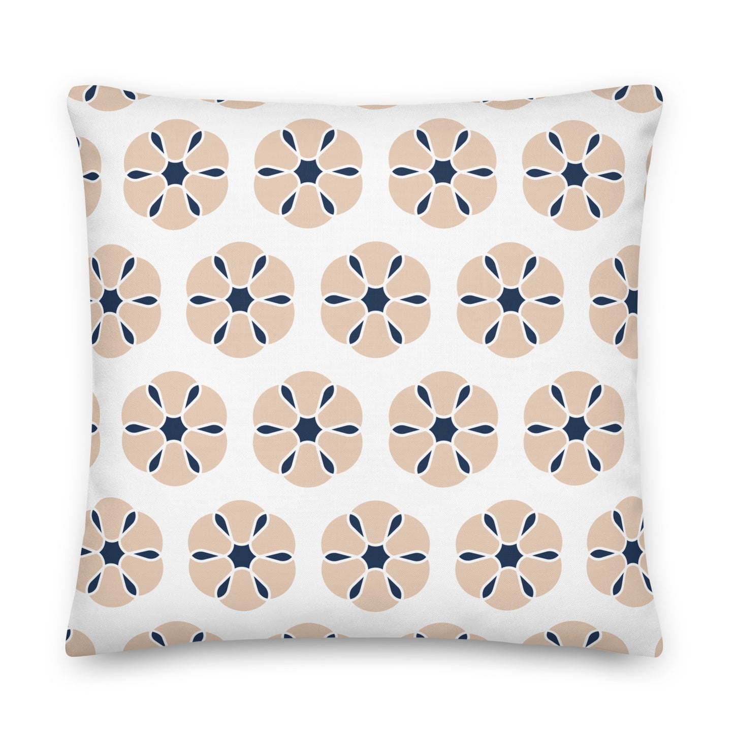 Cream and Blue Floral Pattern Premium Pillow- Soft or Linen