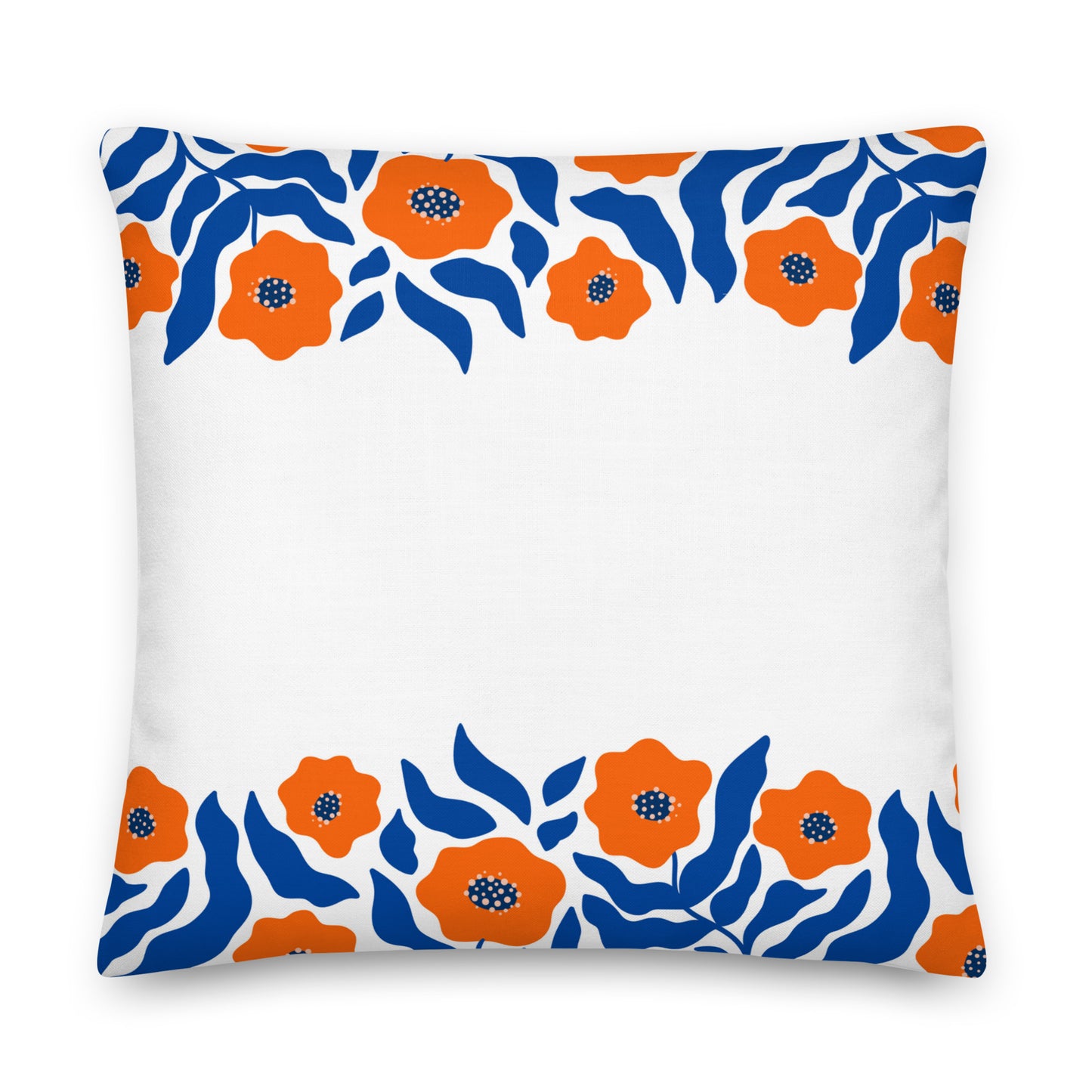 Flower Burst Blue-Orange-White Pillow- Soft or Linen