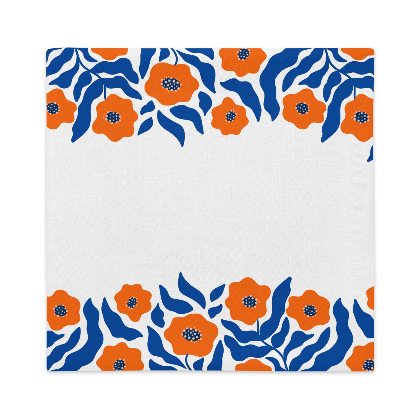 Flower Burst Blue-Orange-White Pillow- Soft or Linen