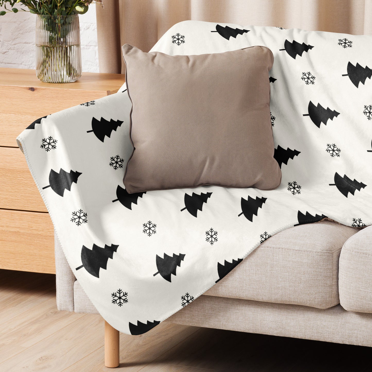 Black and white trees snowflakes blanket