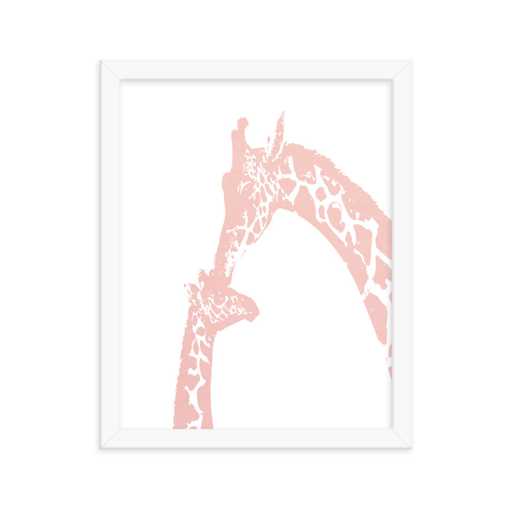 Pink giraffe kiss nursery wall art, mommy and baby giraffe- Framed or Unframed