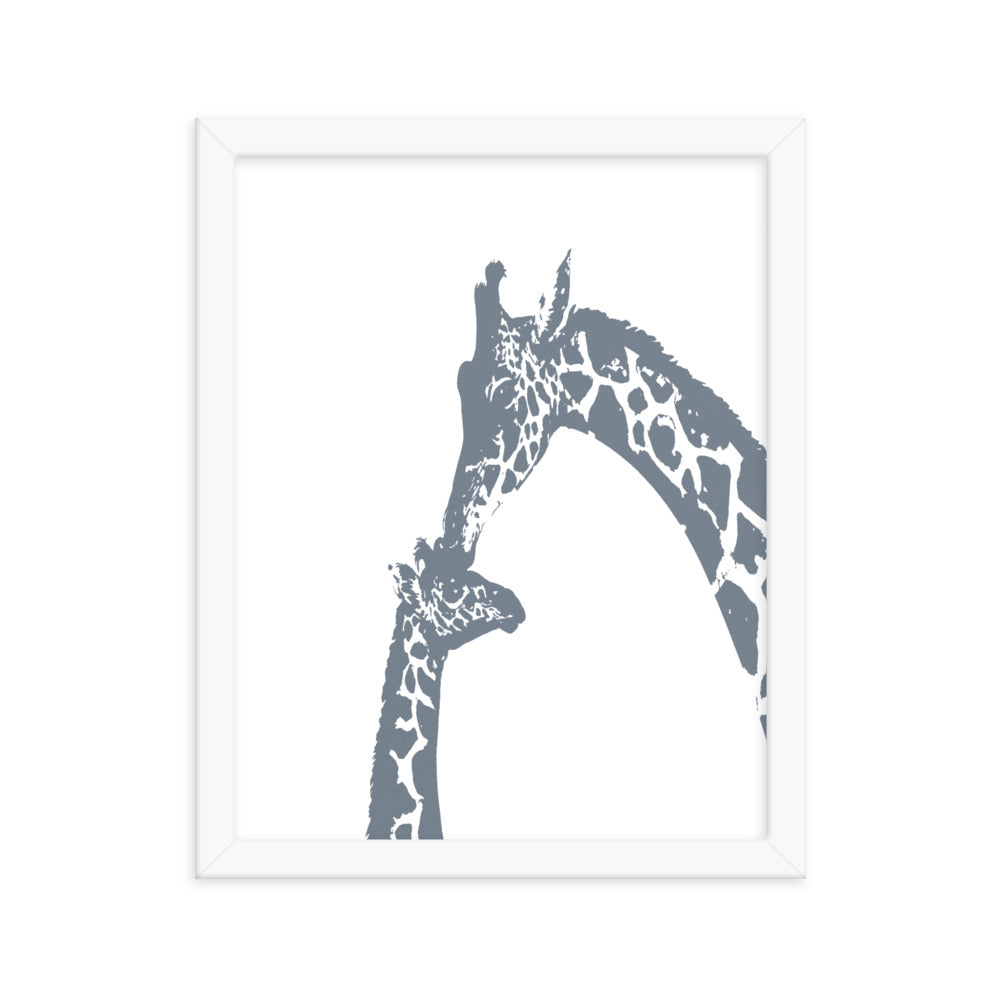 Gray giraffe kiss nursery wall art- Framed or Unframed