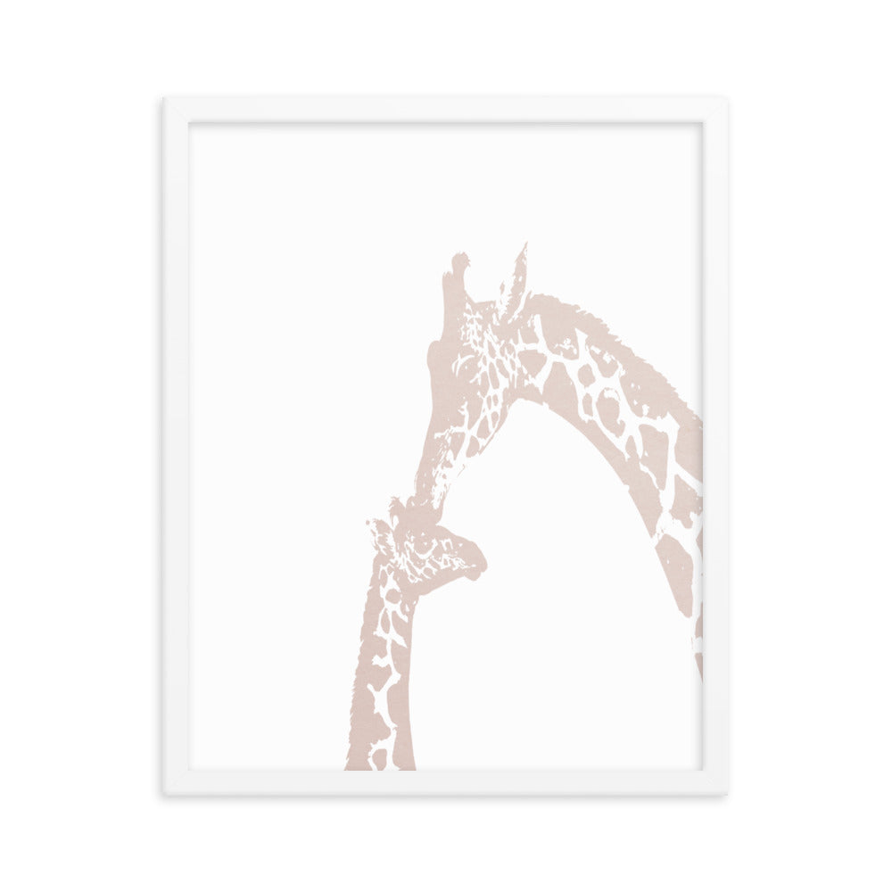 Neutral color giraffe kiss nursery wall art, mommy and baby giraffe- Framed or Unframed