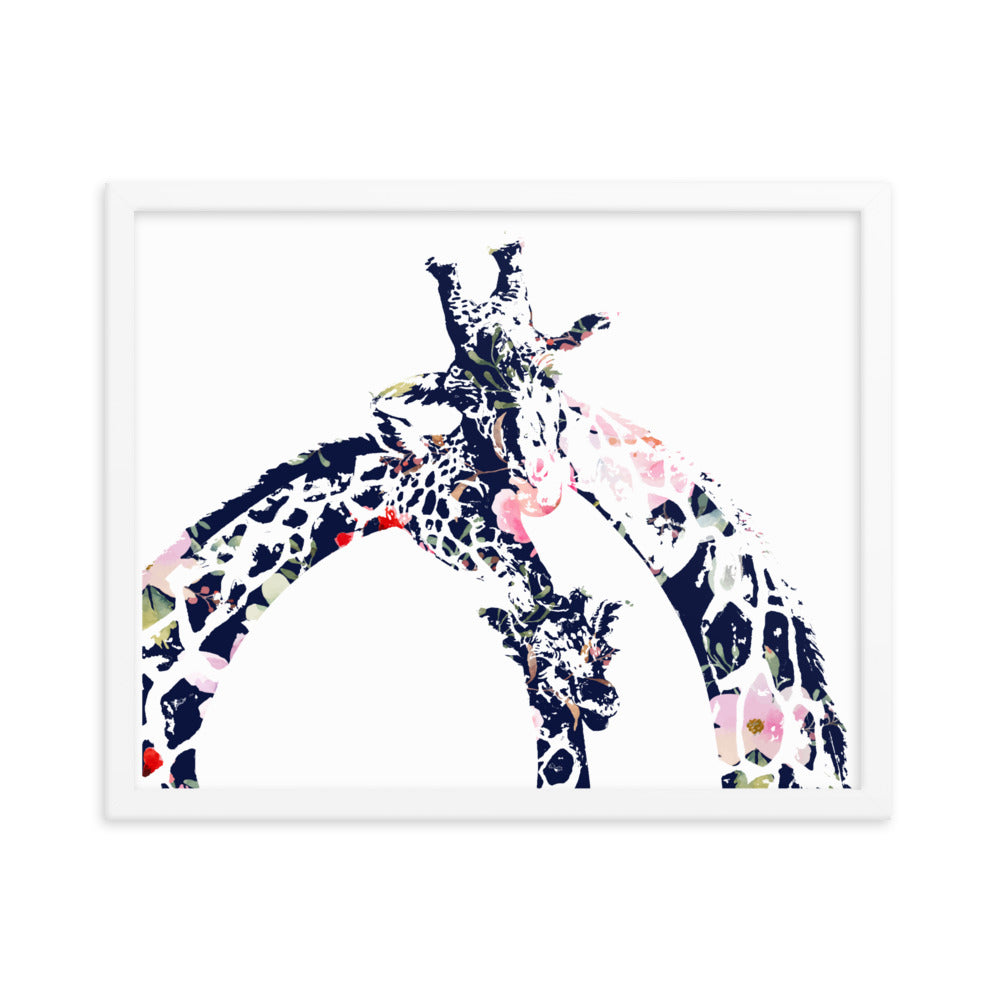 Giraffe family safari floral print- Framed