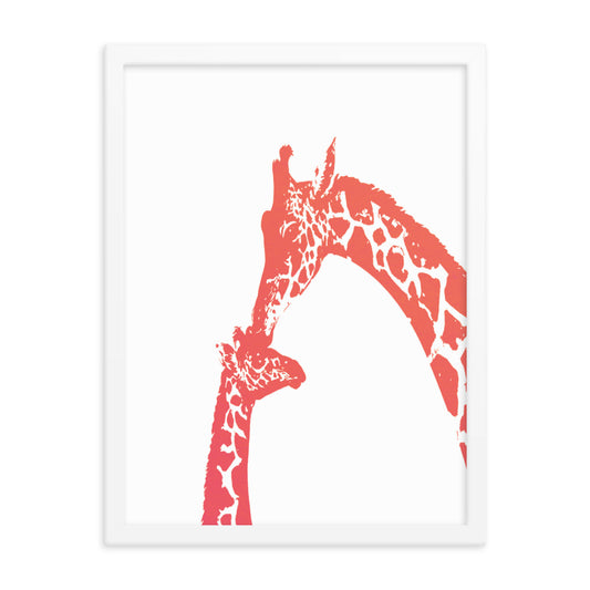 Orange giraffe kiss nursery wall art, mommy and baby giraffe- Framed or Unframed