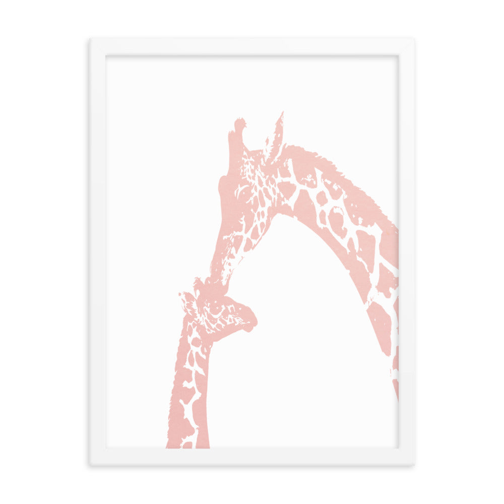 Pink giraffe kiss nursery wall art, mommy and baby giraffe- Framed or Unframed