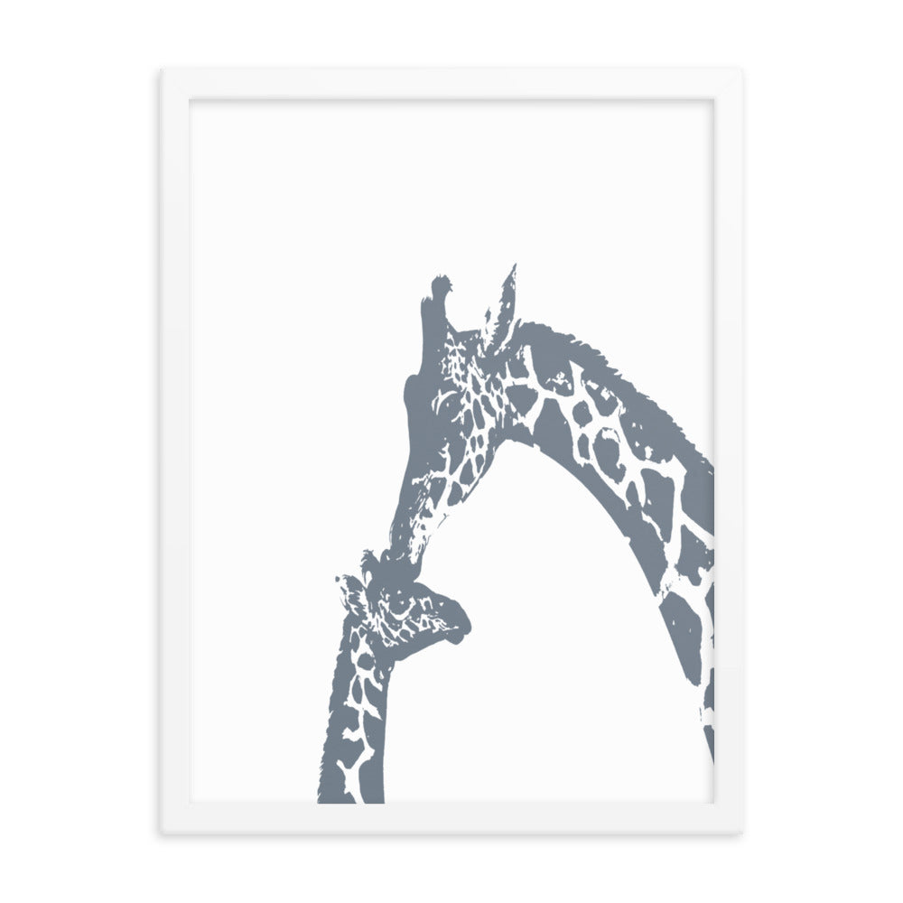 Gray giraffe kiss nursery wall art- Framed or Unframed