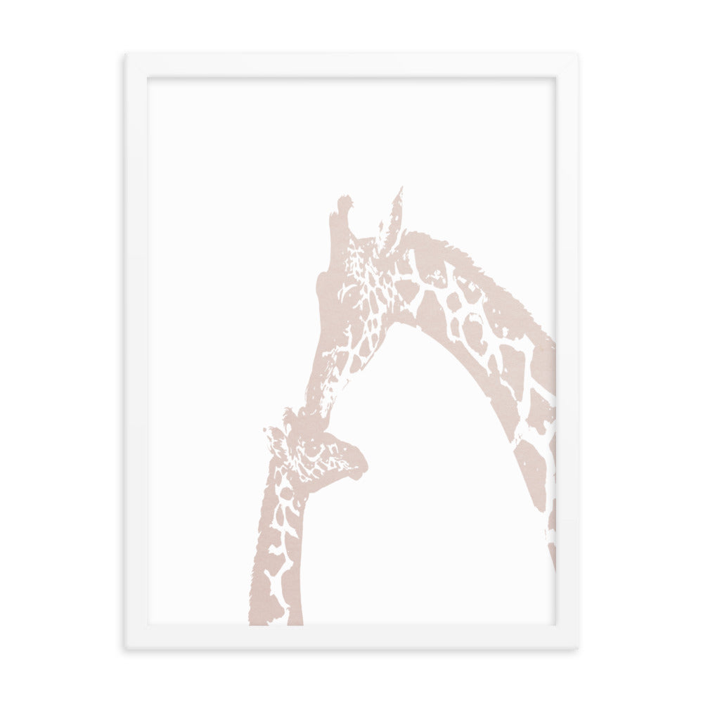 Neutral color giraffe kiss nursery wall art, mommy and baby giraffe- Framed or Unframed