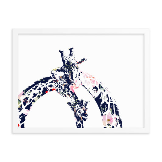 Giraffe family safari floral print- Framed