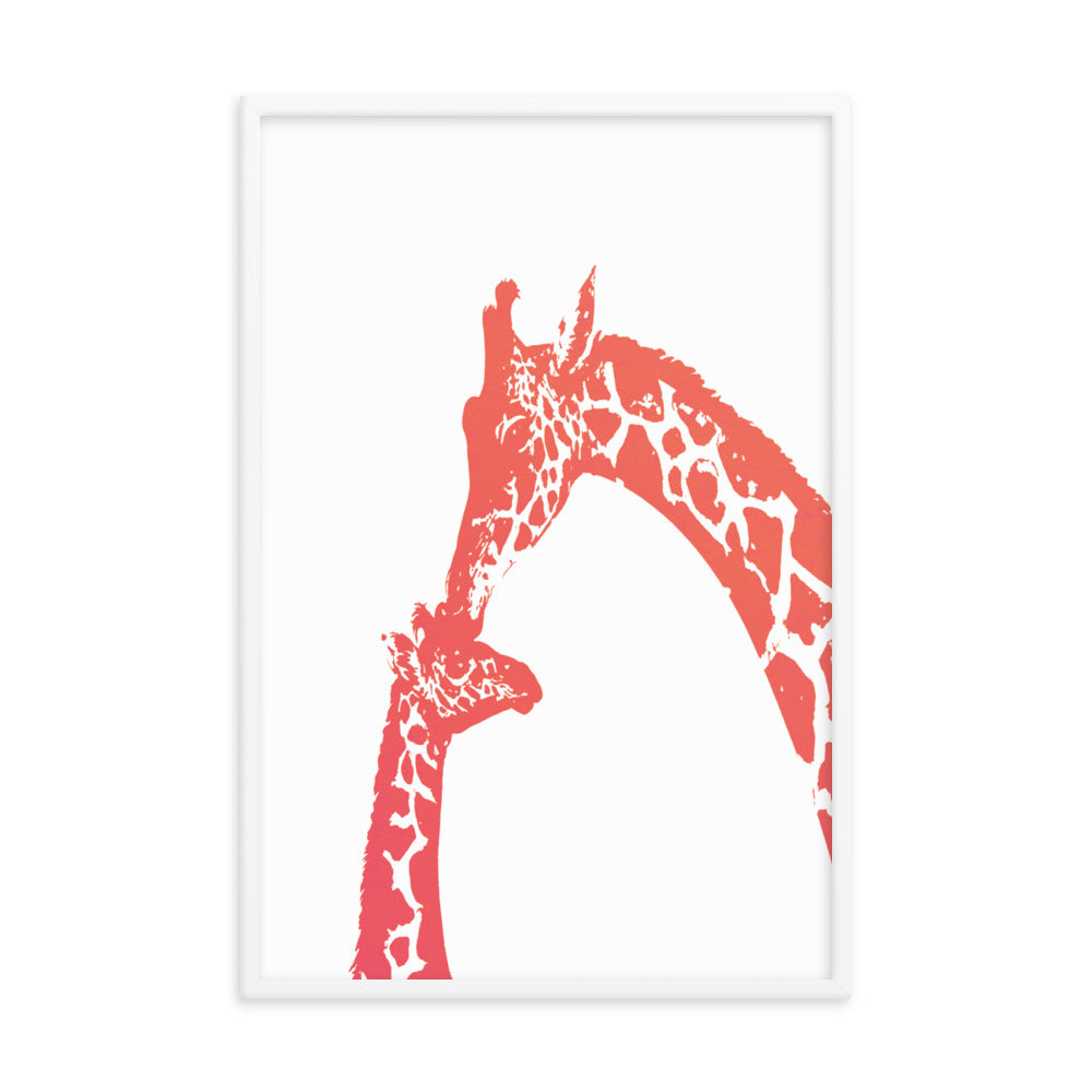 Orange giraffe kiss nursery wall art, mommy and baby giraffe- Framed or Unframed