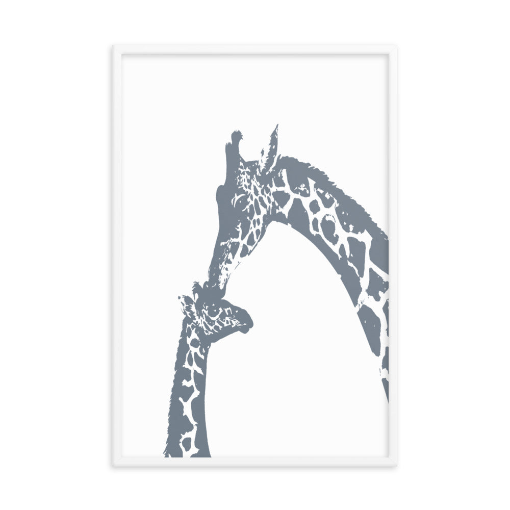 Gray giraffe kiss nursery wall art- Framed or Unframed