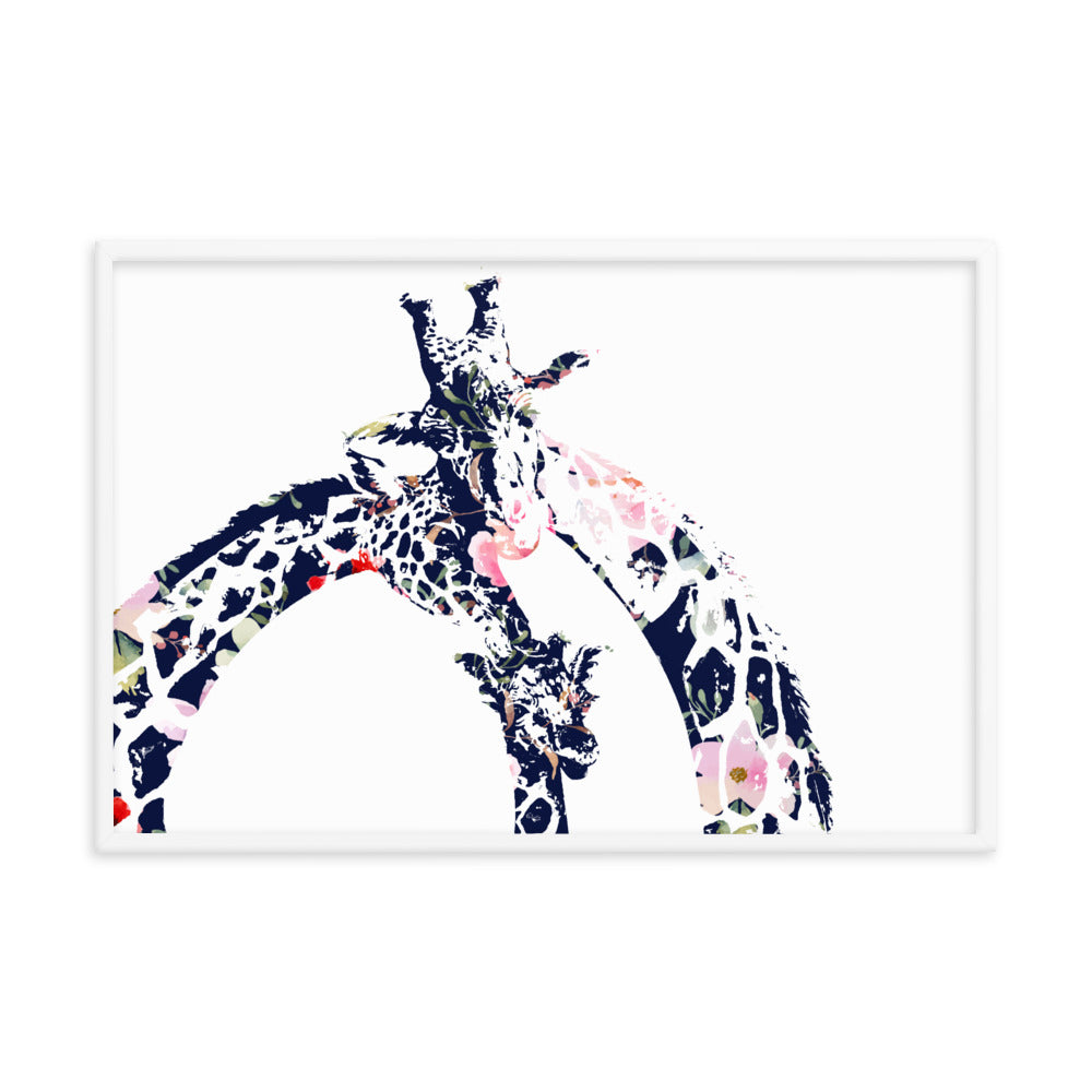 Giraffe family safari floral print- Framed