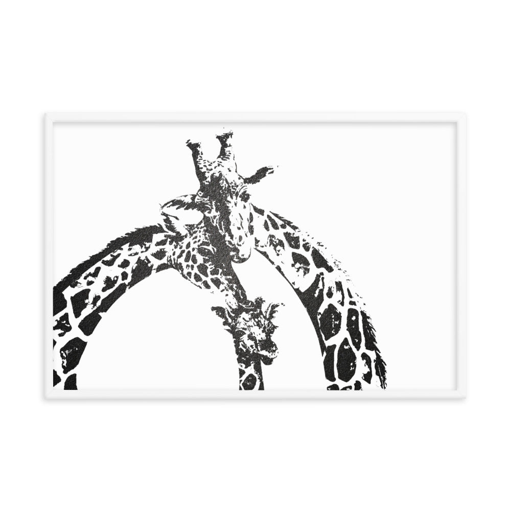 Giraffe family safari black and white print- Framed