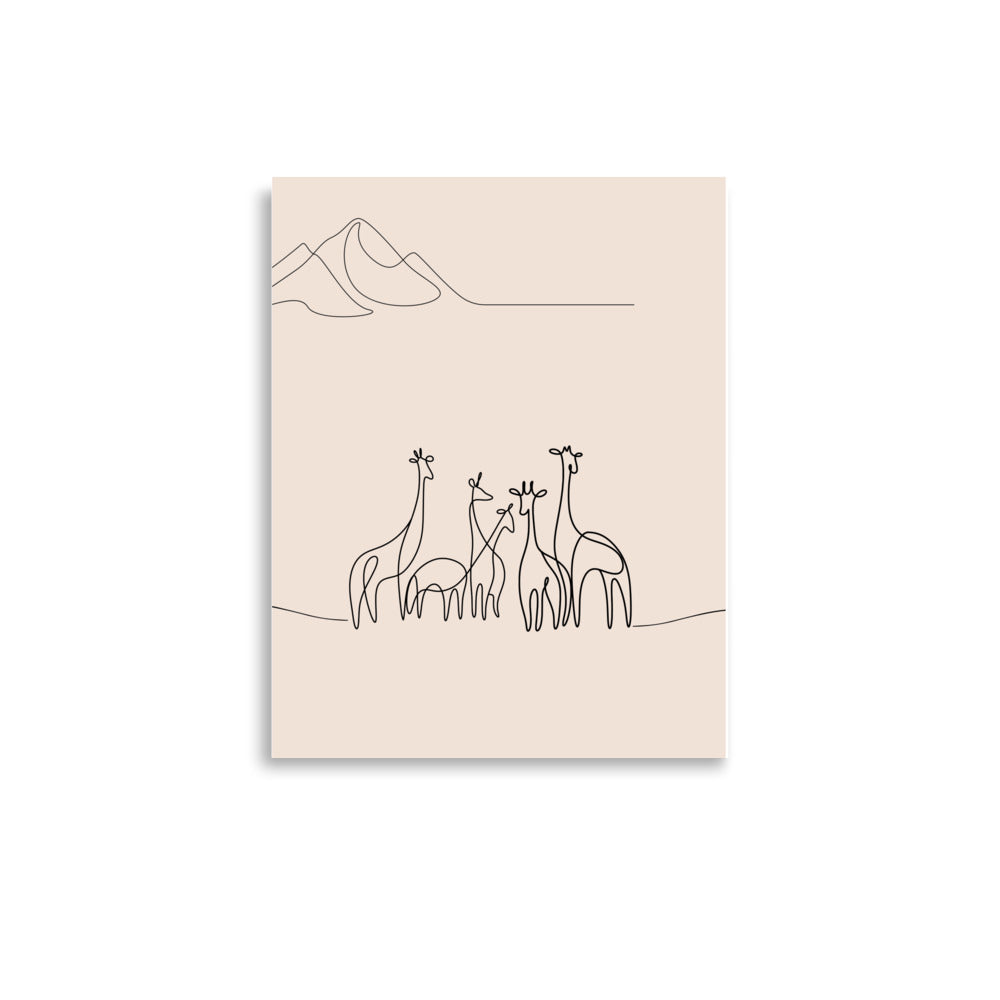 Five Giraffes-Animal Line Art Drawing, wildlife art- Gender neutral