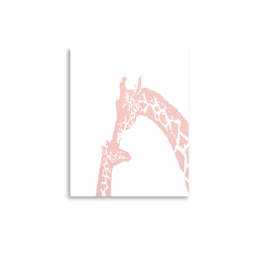 Pink giraffe kiss nursery wall art, mommy and baby giraffe- Framed or Unframed