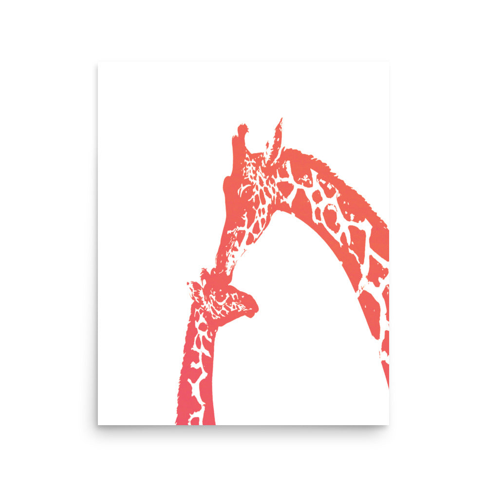 Orange giraffe kiss nursery wall art, mommy and baby giraffe- Framed or Unframed