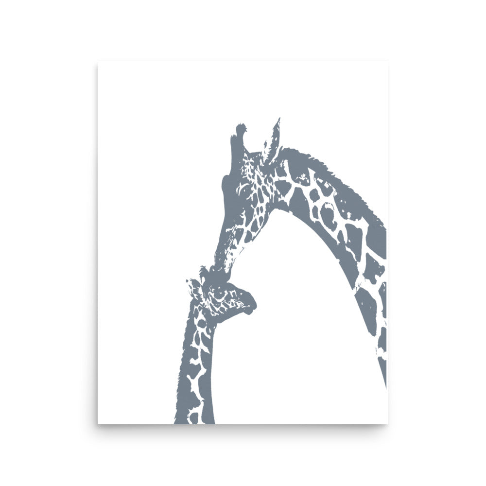 Gray giraffe kiss nursery wall art- Framed or Unframed