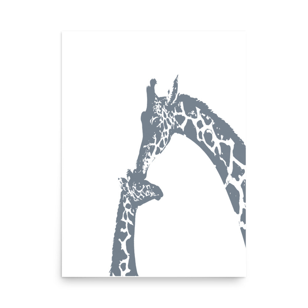 Gray giraffe kiss nursery wall art- Framed or Unframed