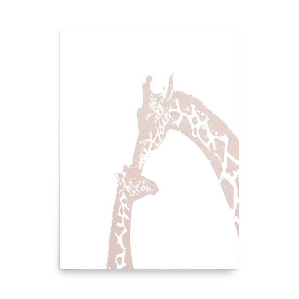 Neutral color giraffe kiss nursery wall art, mommy and baby giraffe- Framed or Unframed