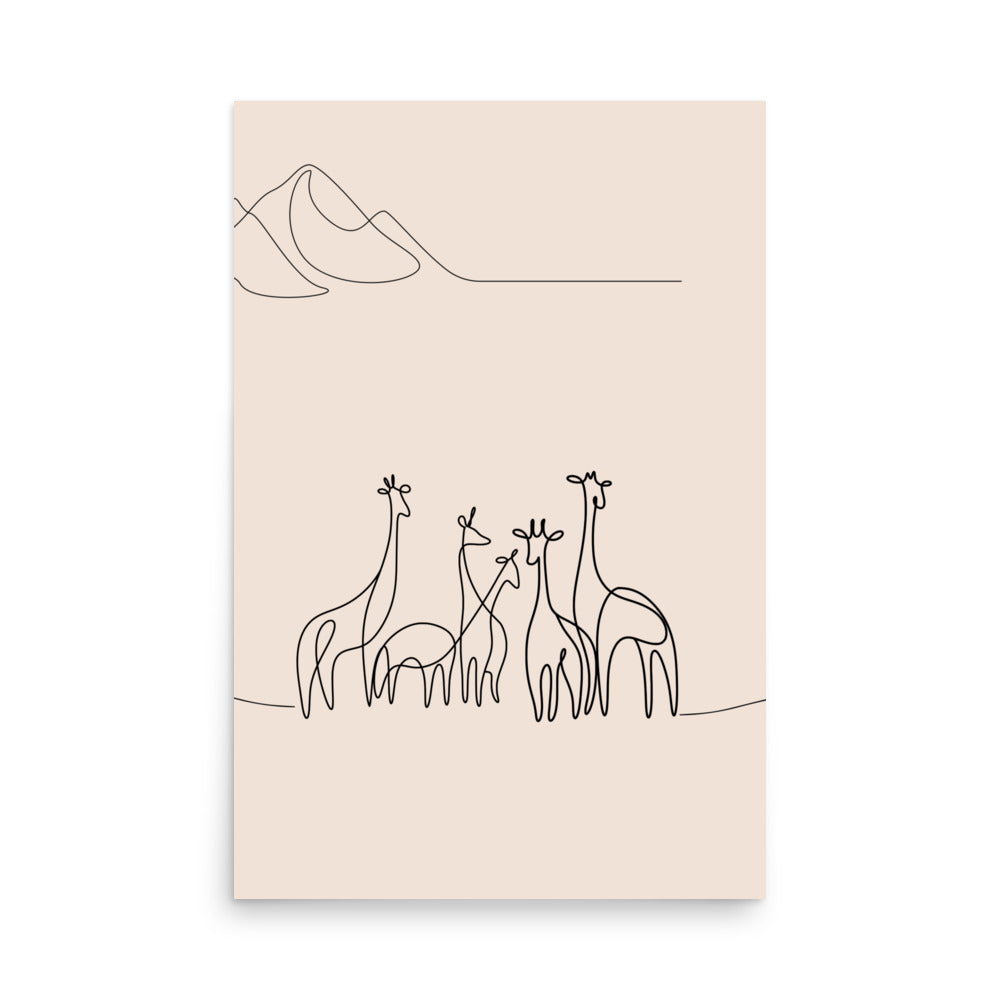 Five Giraffes-Animal Line Art Drawing, wildlife art- Gender neutral