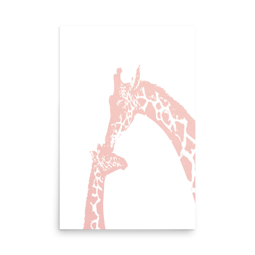 Pink giraffe kiss nursery wall art, mommy and baby giraffe- Framed or Unframed