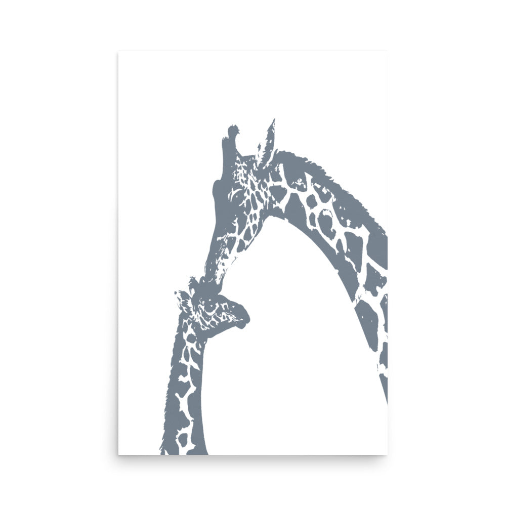 Gray giraffe kiss nursery wall art- Framed or Unframed