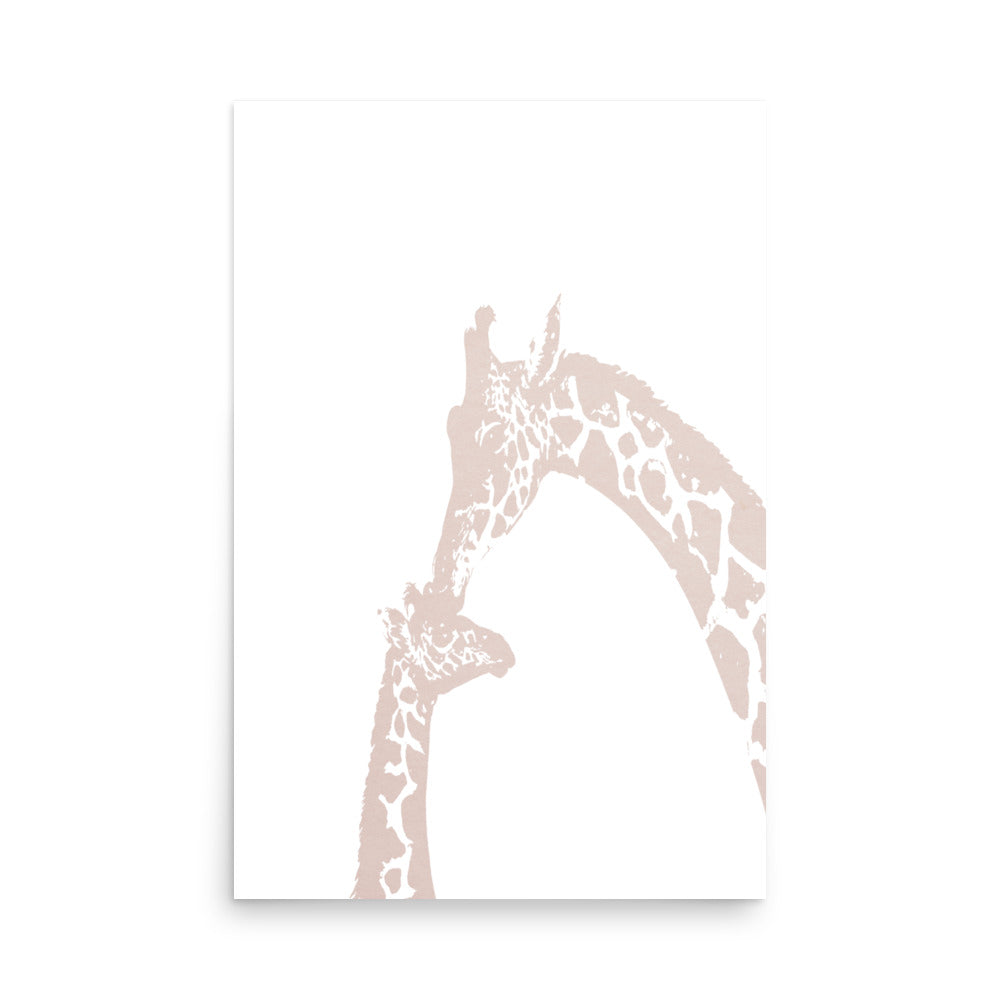 Neutral color giraffe kiss nursery wall art, mommy and baby giraffe- Framed or Unframed