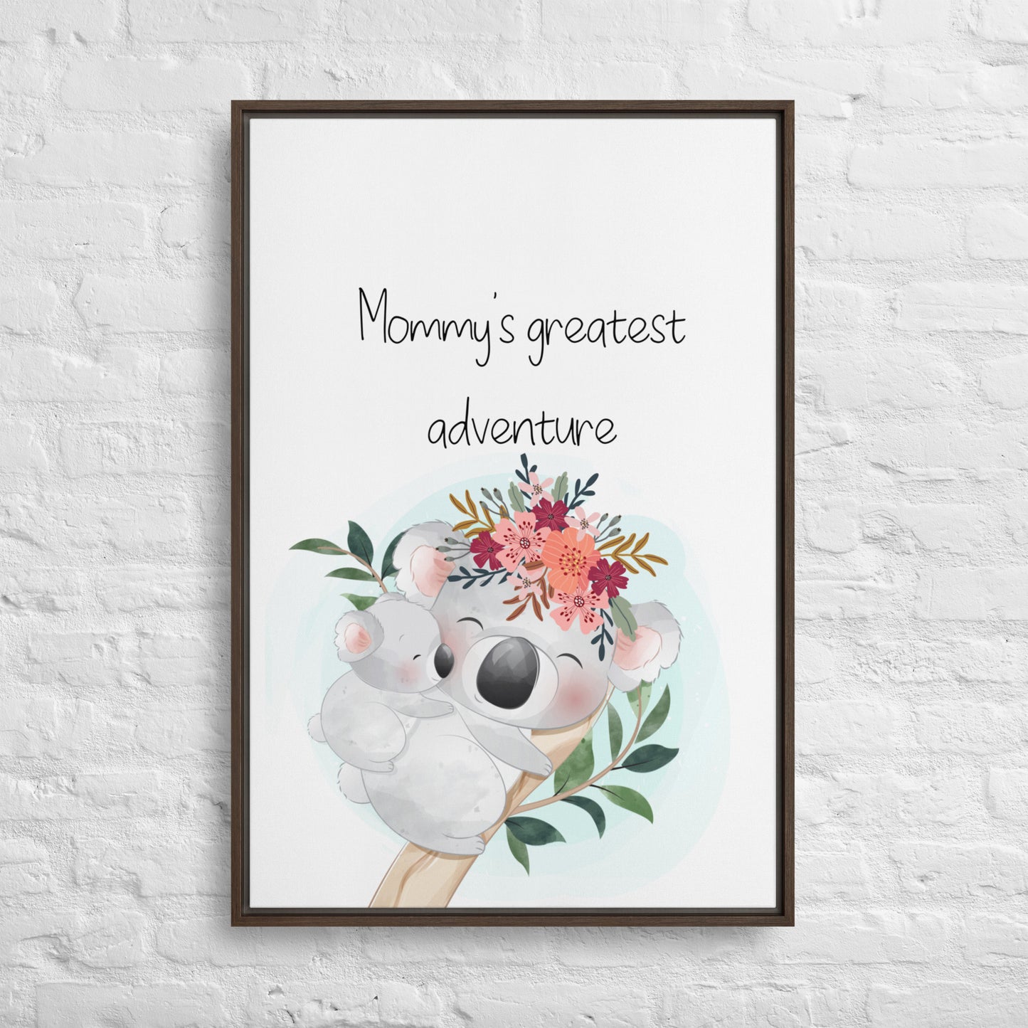 Koala with flower crown Australian nursery framed canvas