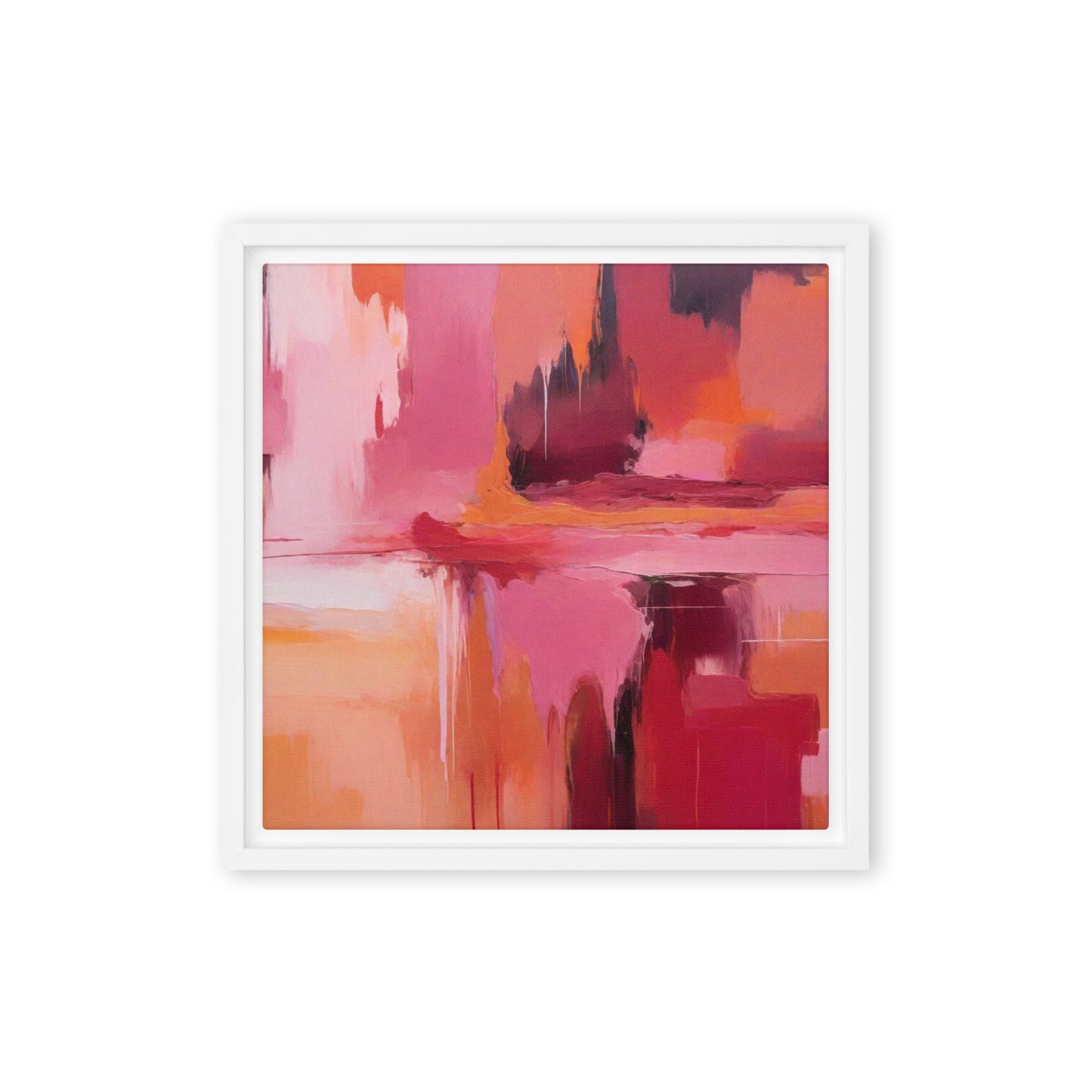 Red Orange and Lilac abstract framed canvas-2 of 2