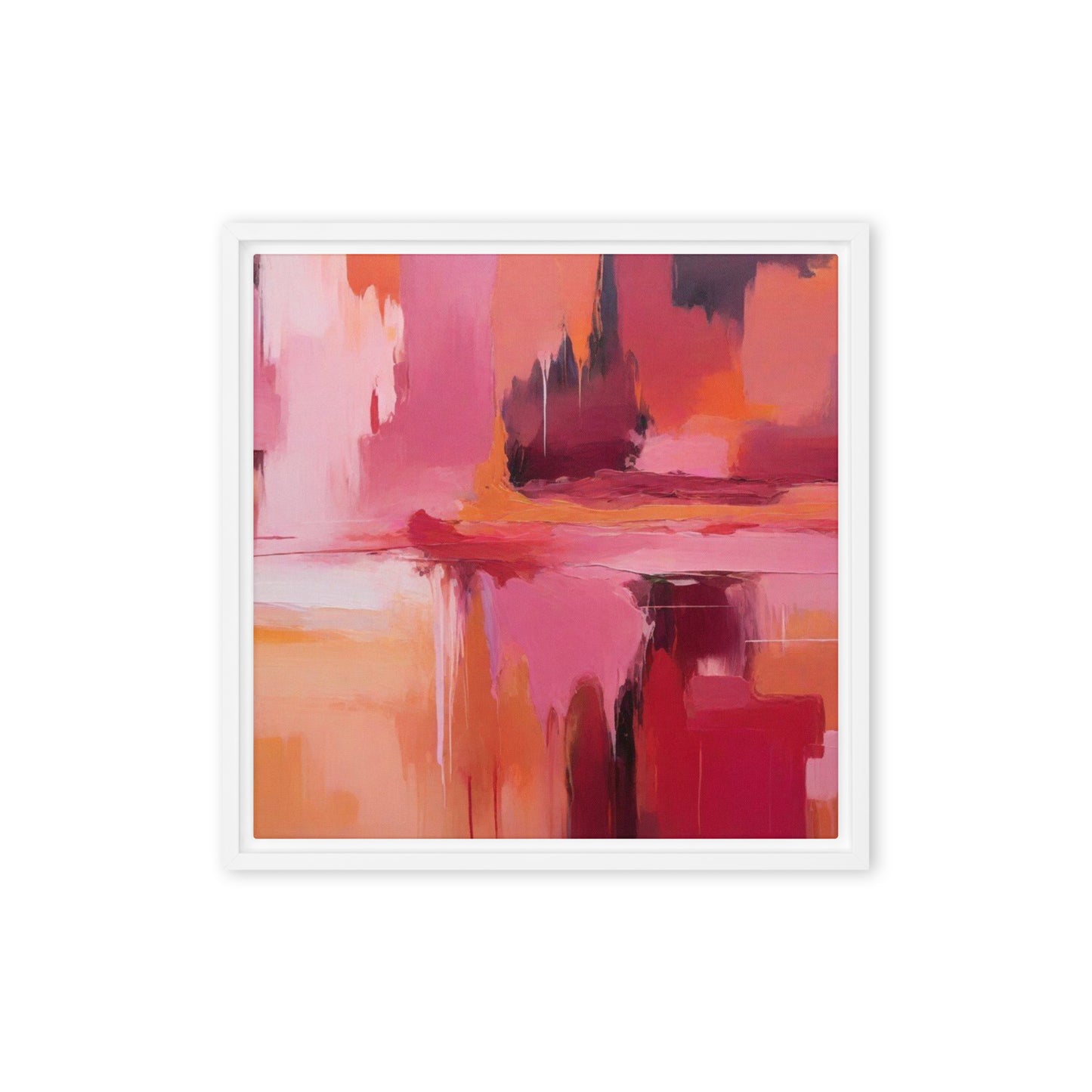 Red Orange and Lilac abstract framed canvas-2 of 2